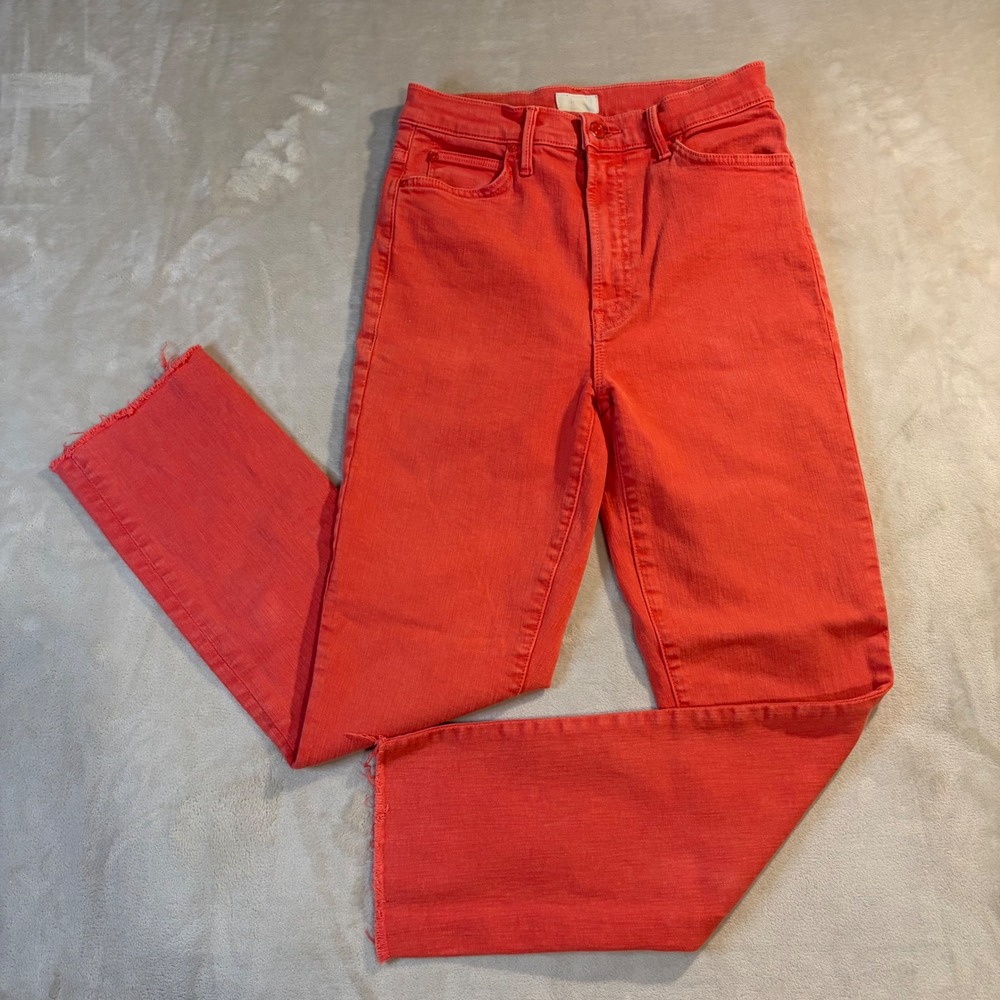 Mother The Swooner Rascal Ankle Fray Jeans Flame Scarlett Red 27 1516-753